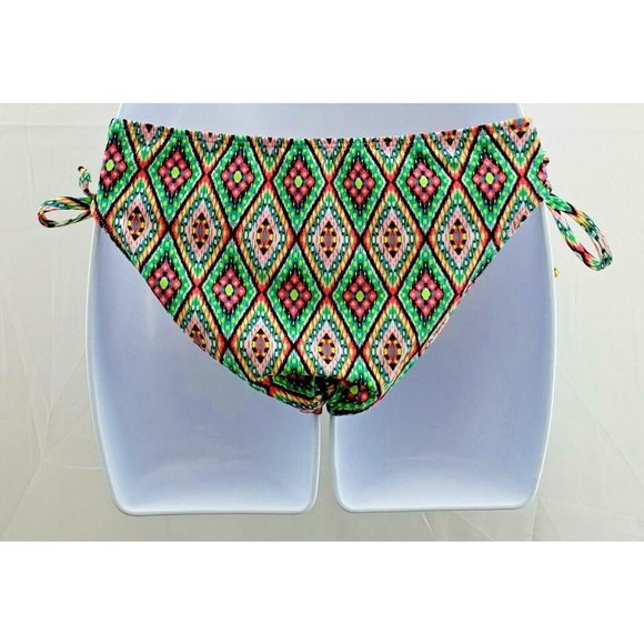 XHILARATION Bikini Bottom Women's Size XS String Tie Neon Tribal Hipster - Picture 2 of 2